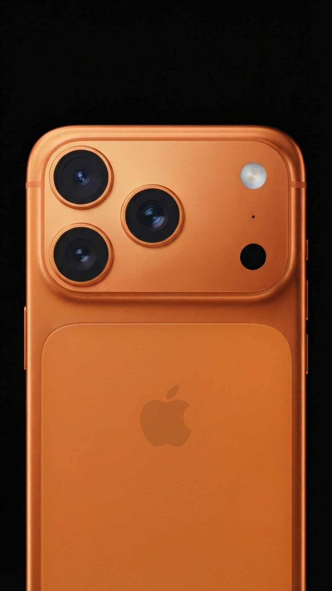Оранжевый iPhone на чёрном фоне